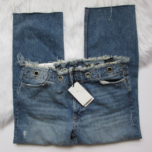 Zara Denim - Zara the real straight eyelets crop raw hem jeans